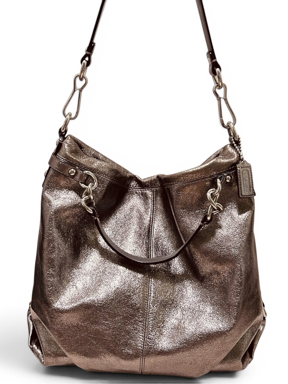 COACH Brooke Metallic Pewter Leather Hobo Shoulder Bag - Picture 3 of 11